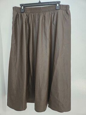 A New Day Women's Faux Leather Midi Skirt Brown Size L Elastic Waist NWT
